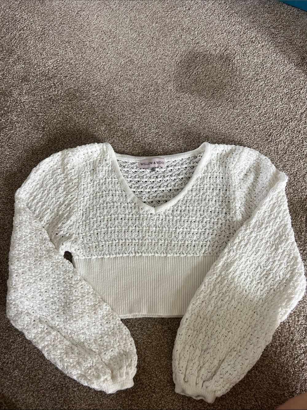 Willow & Wind Cream V-Neck Textured Cropped Sweater